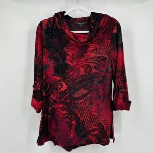 Caleesa Womens Moody Burnout Velvet Top Size M Whimsigoth Gothic Artsy Red Black